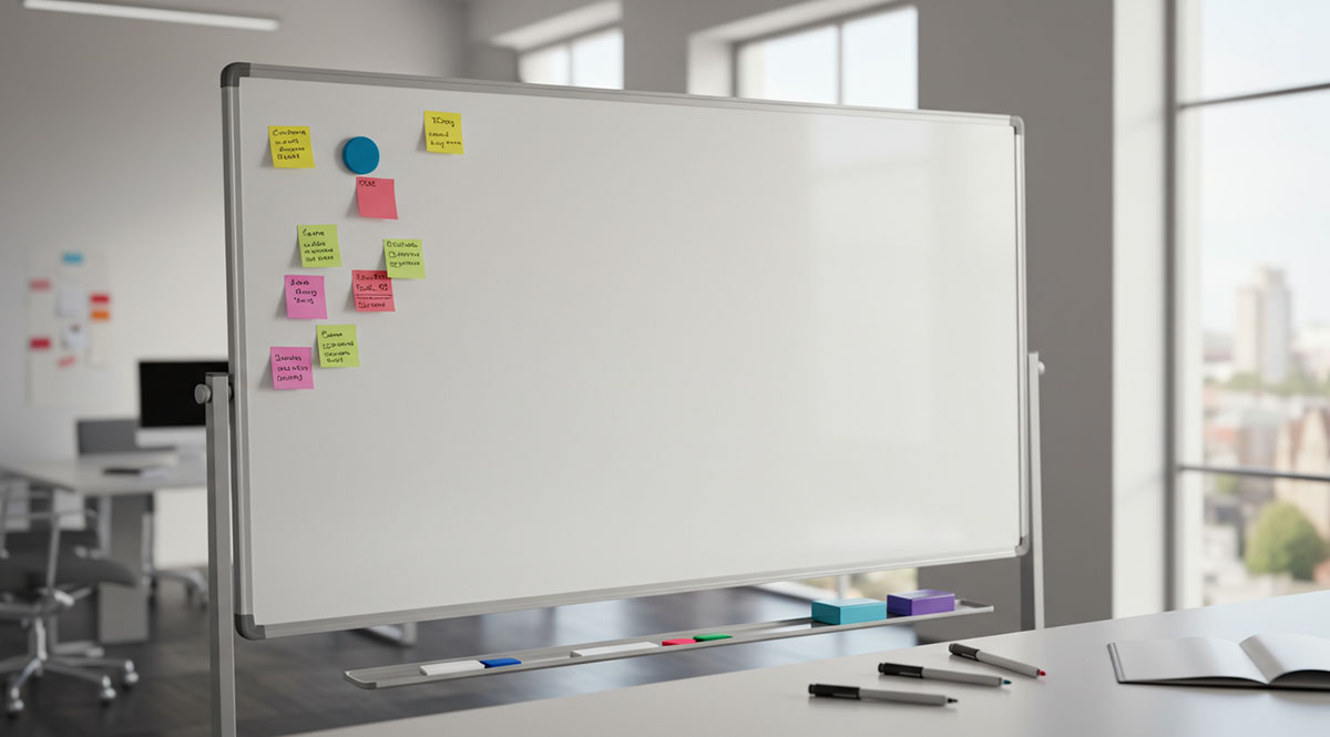 Whiteboard-tavla med magneter och postitlappar - Reklamhuset RINK